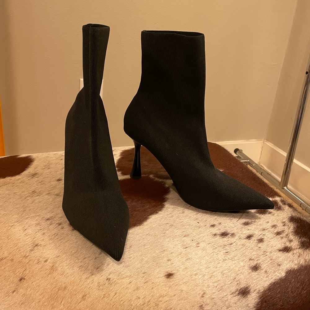 Zara Womens Sock Pointed toe heel booties - Picture 2 of 5